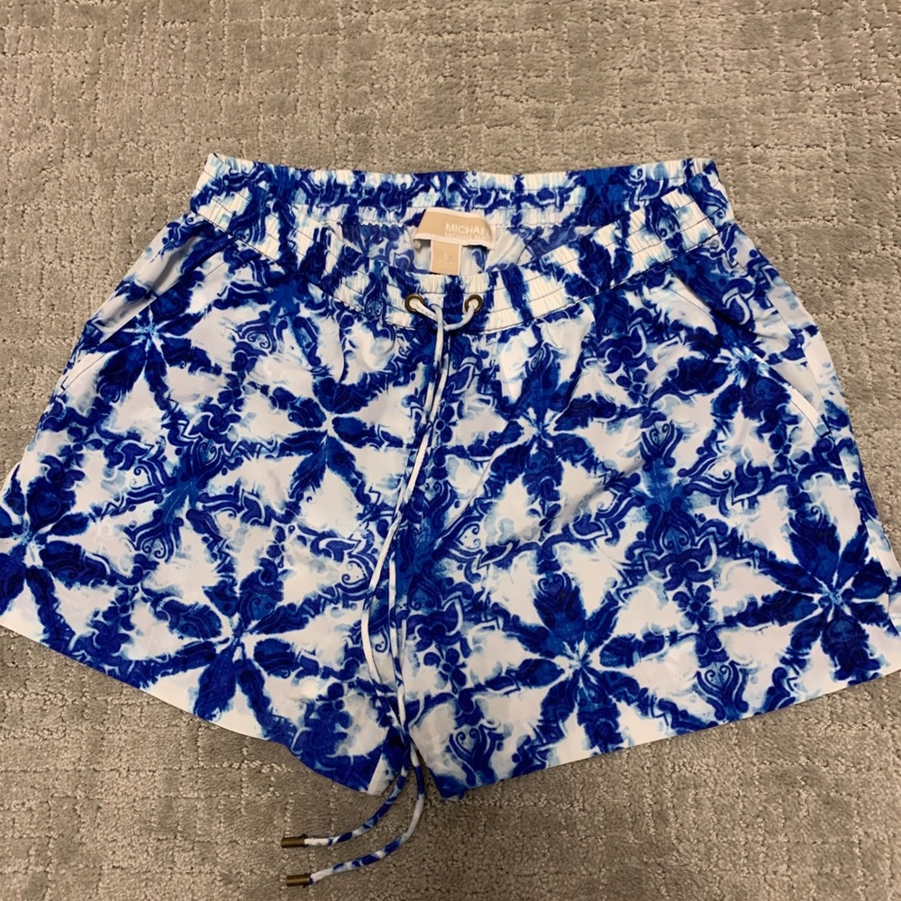 Michael Kors Blue White Tie Dye Draw String Shorts